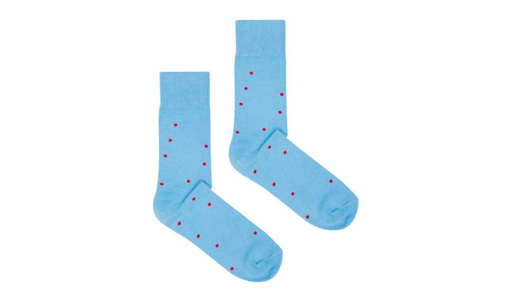 Vegane Socken | KABAK Organic Socks Light Blue Red Dots